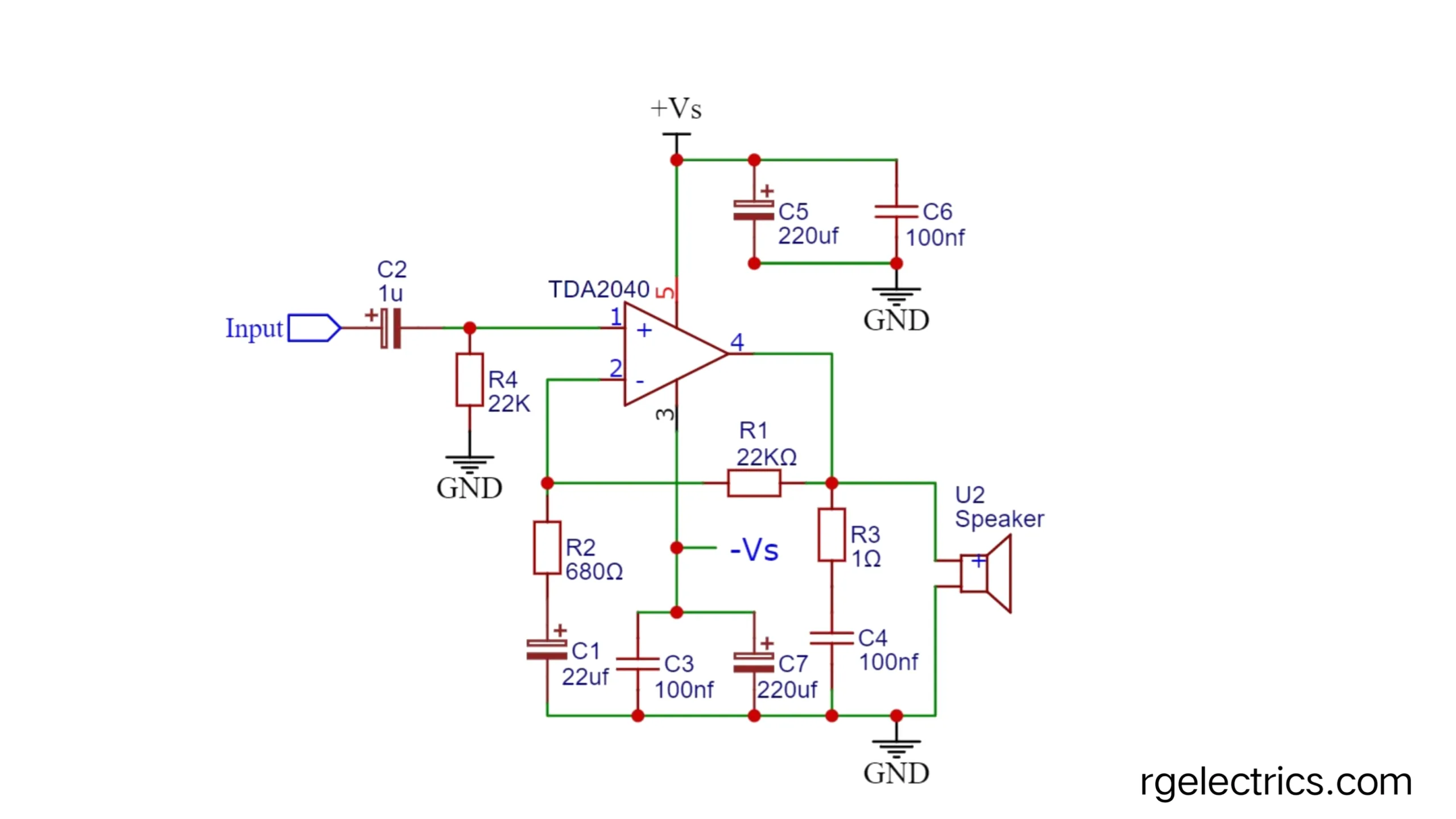 TDA2040 Ic Audio Amplifier Circuit Diagram
