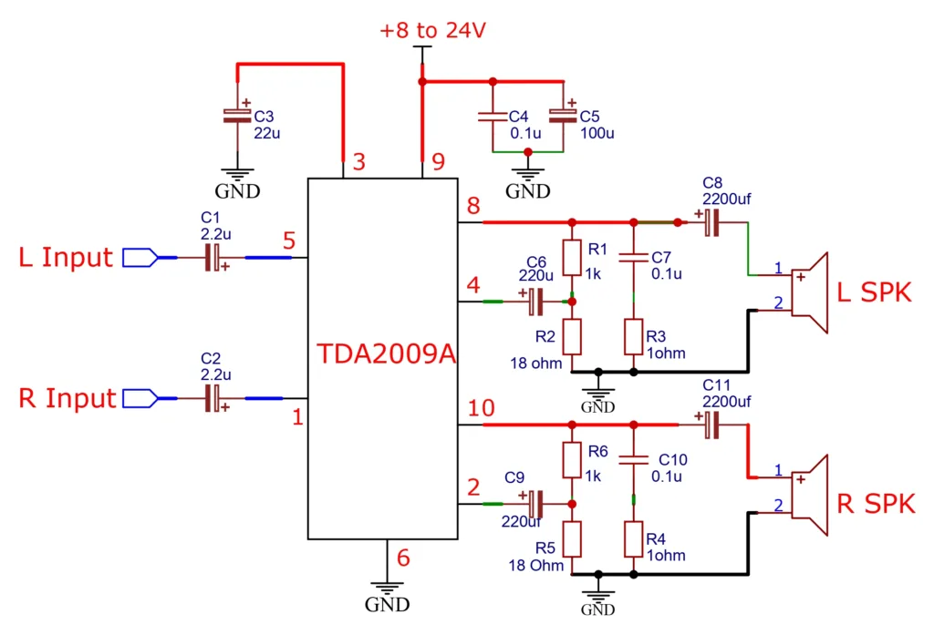 TDA2009 Stereo Audio Amplifier Circuit