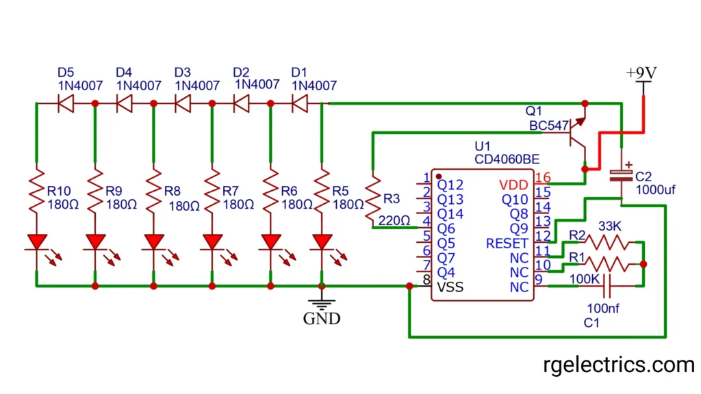 cd4060 running led circuit