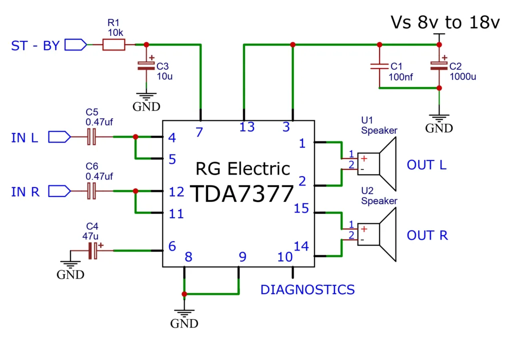 tda7377 audio amplfier circuit diagram
