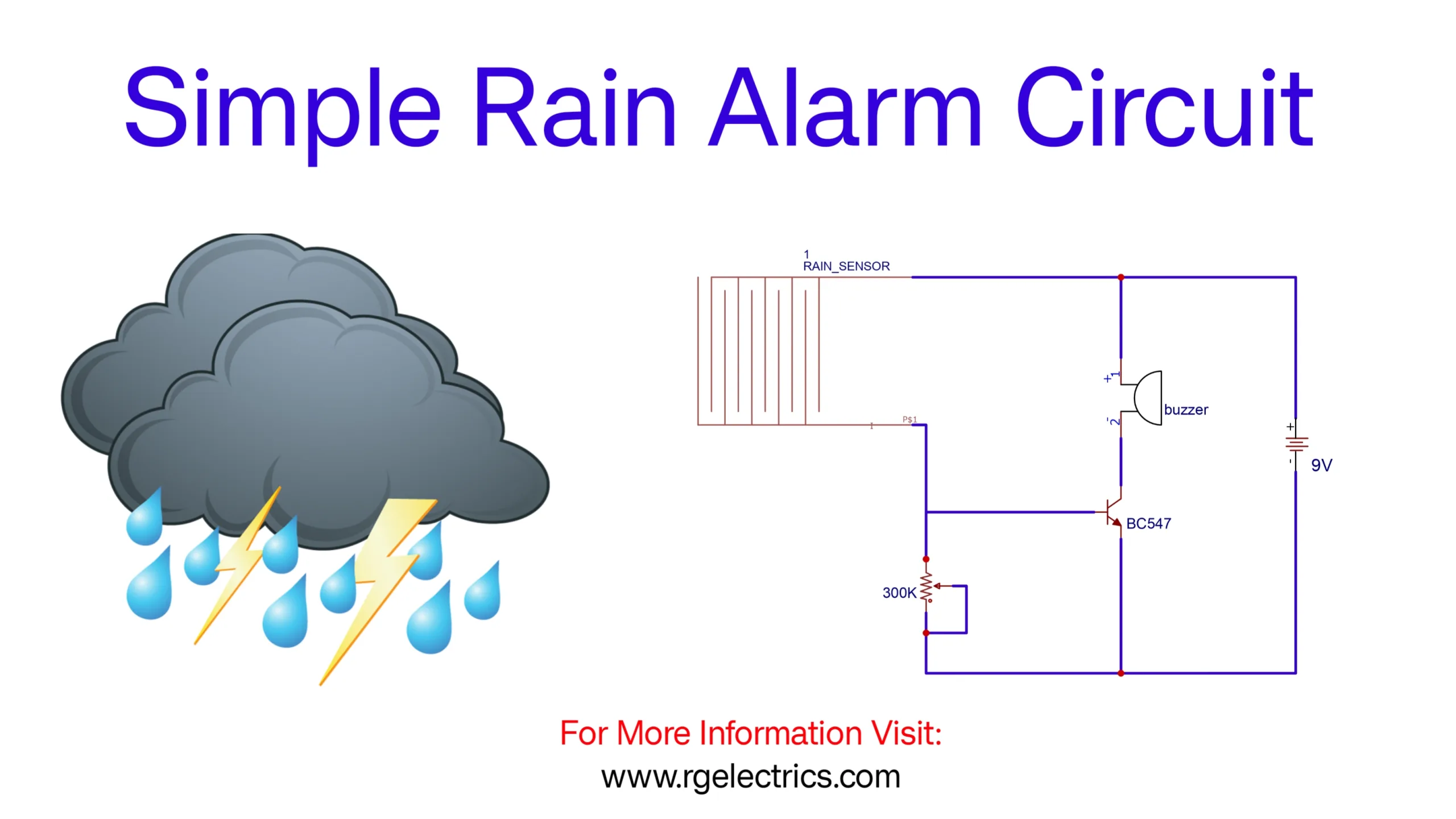 Simple Rain Alarm Circuit using BC547 Transistor