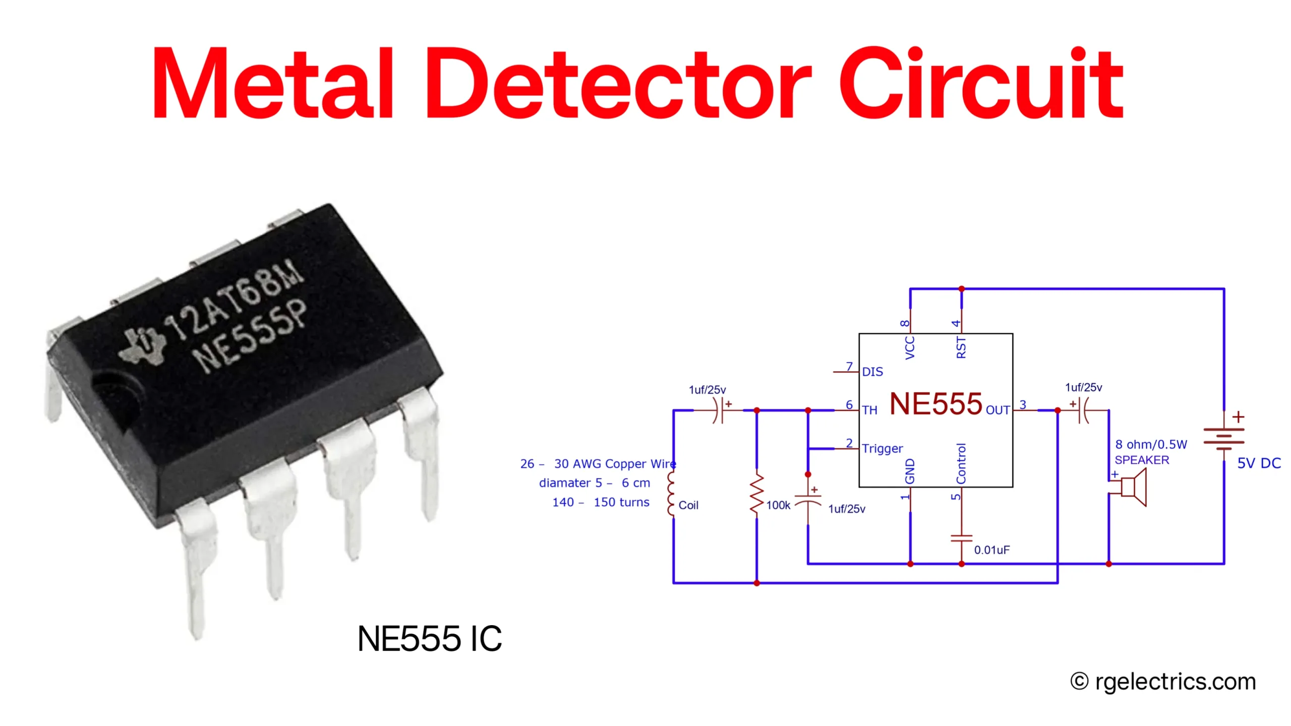 simple metal detector using an NE555 timer IC