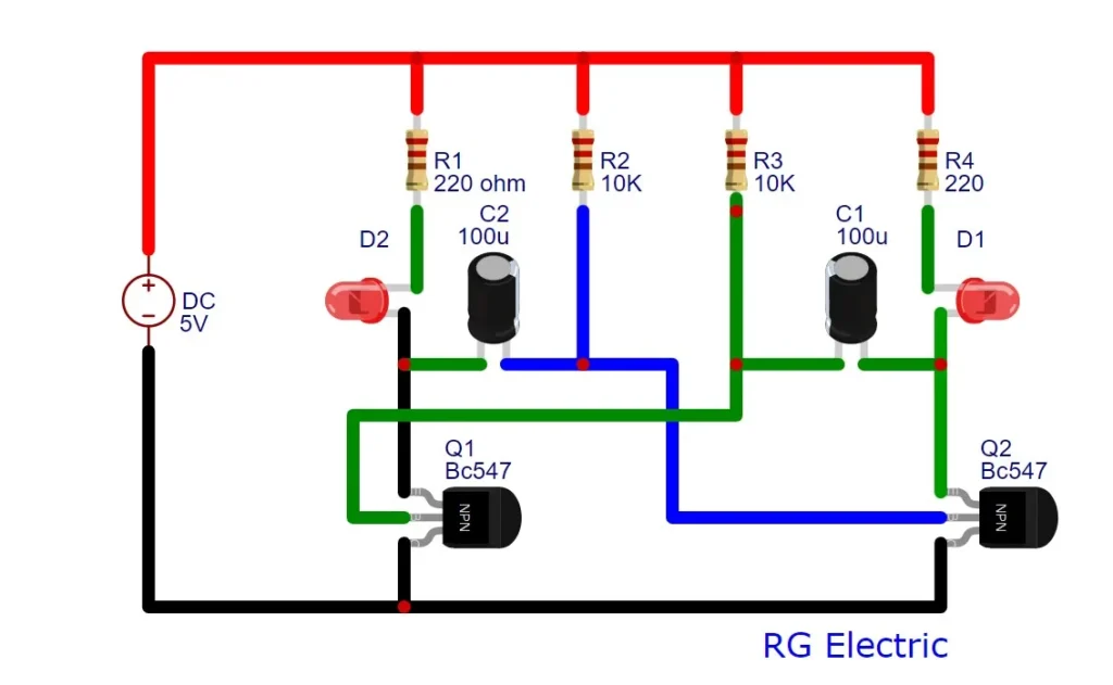 BC547 LED flip-flop circuit