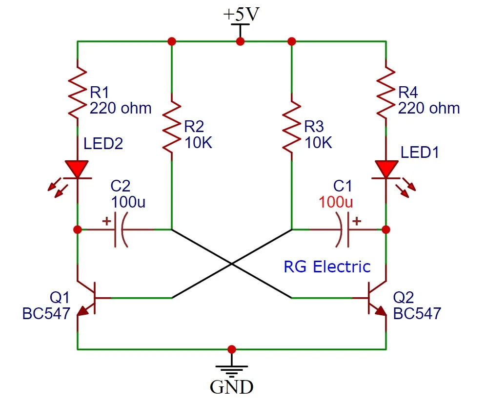 BC547 LED flip-flop circuit diagram