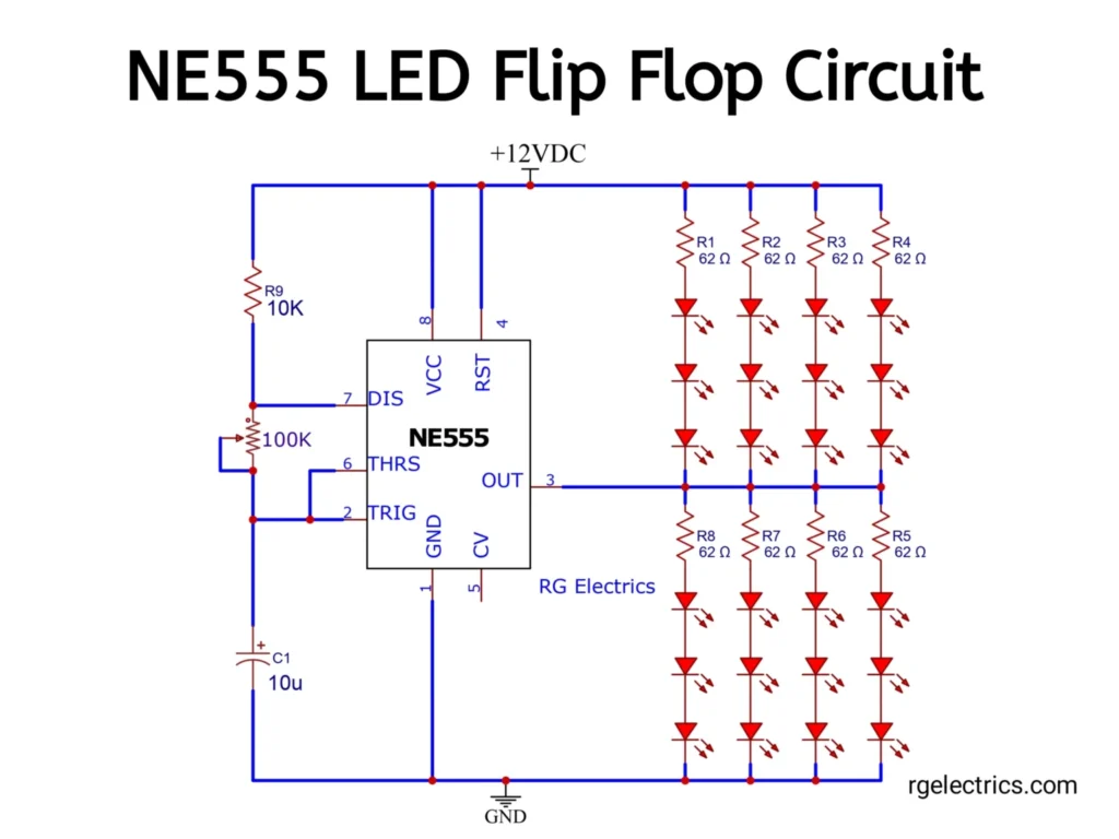 NE555 LED Flip Flop Circuit
