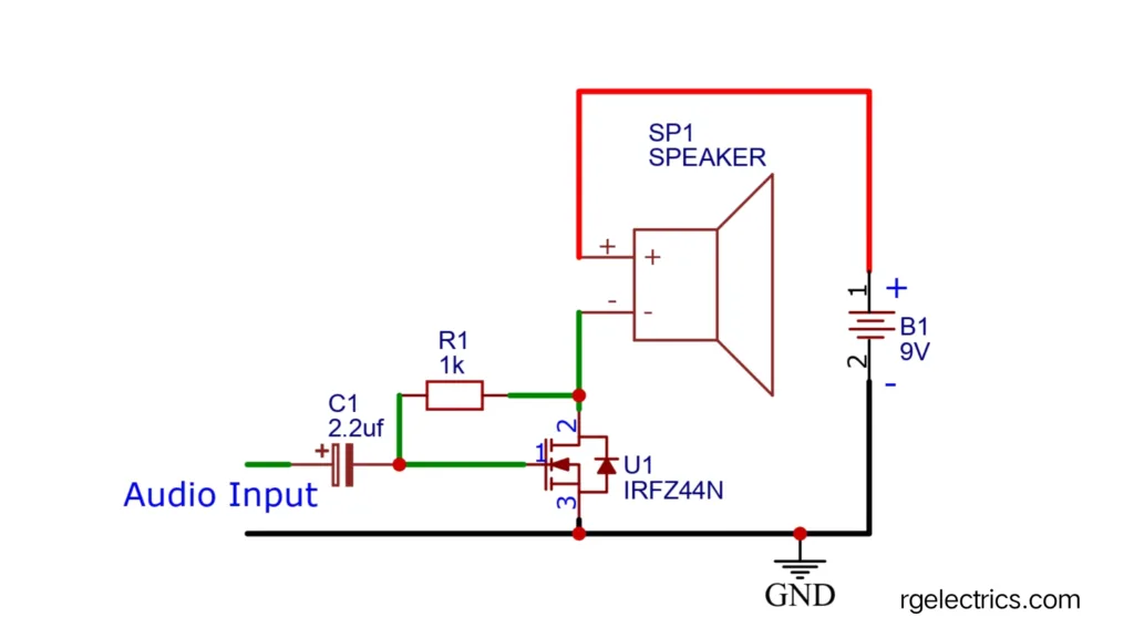 Simple Audio Amplifier Circuit using IRFZ44n