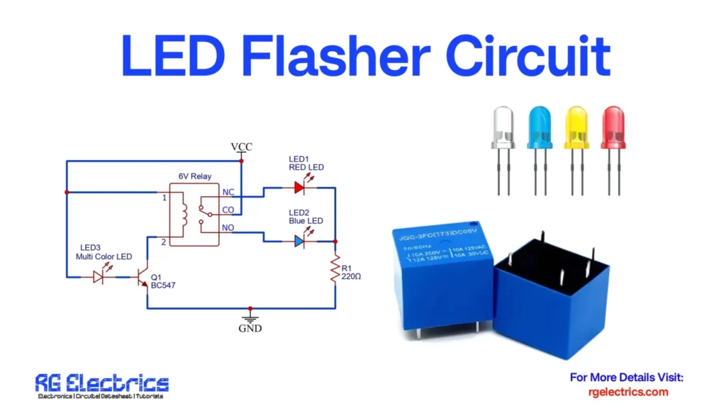 simple led flasher circuit bc547 relay rgb led